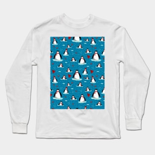 it's cold outside penguins seamless pattern navy Long Sleeve T-Shirt